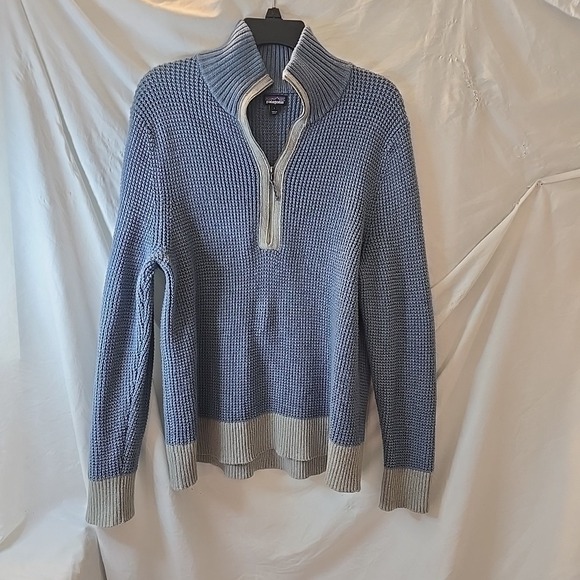 Patagonia Sweaters - Patagonia‎ Ponderosa Pine Sweater Waffle Knit 1/4 Zip • Women's Size Large Blue